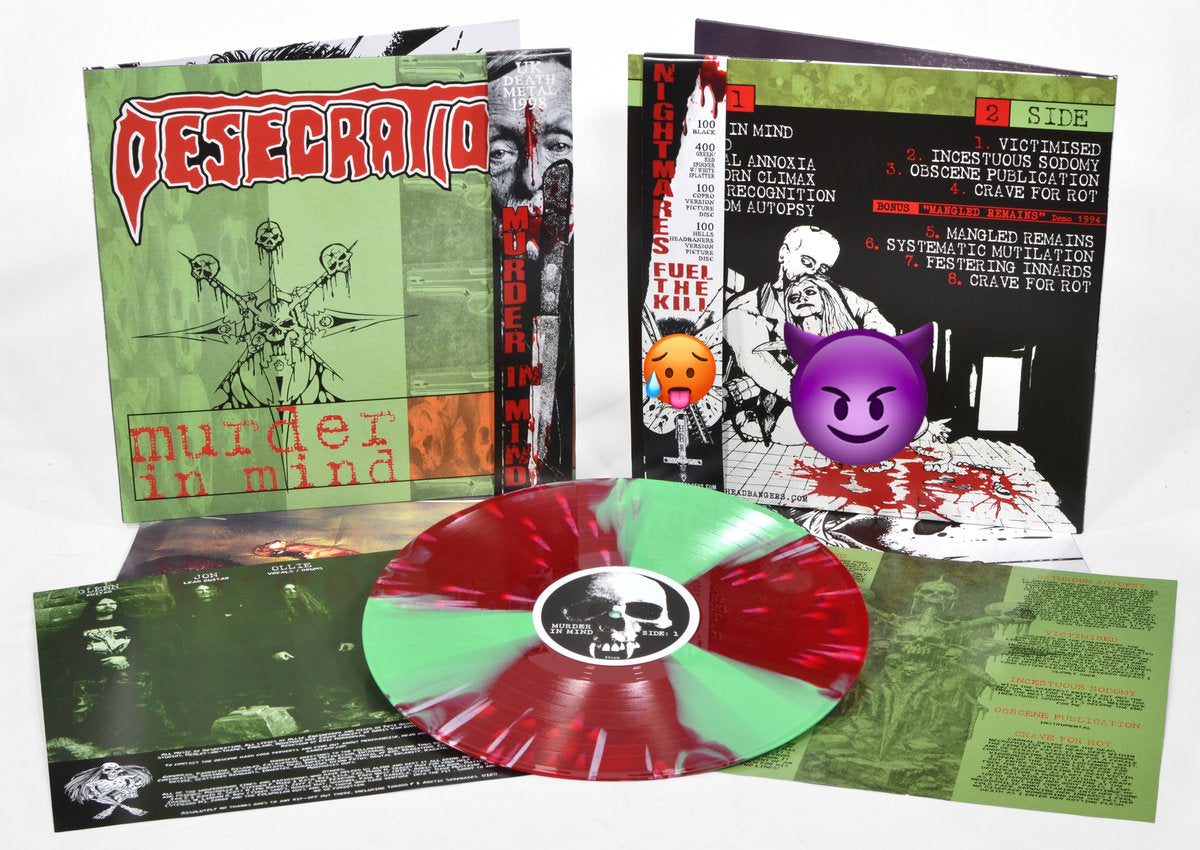 DESECRATION - Murder In Mind (12" Gatefold LP) - Mint Green & Red Spinner w/ White Splatter