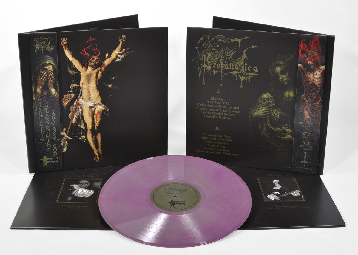 PROFANATICA - Disgusting Blasphemies Against God (12" Gatefold LP) - Olive Green w/ Grimace Purple Galaxy