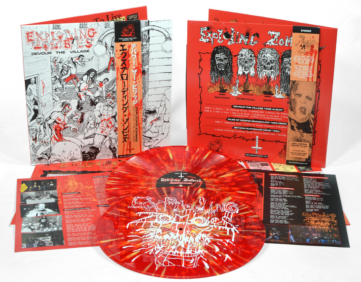 EXPLODING ZOMBIES - Devour The Village (12" Gatefold DOUBLE LP) - Red w/ Yellow Splatter